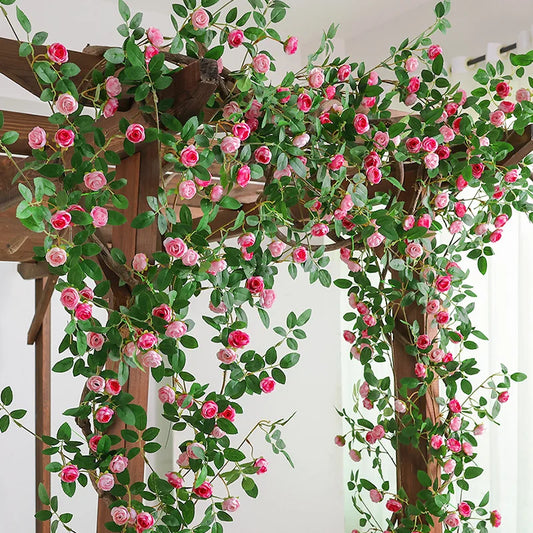1.75m Artificial Rose Vine 22 Head Flower Fake Green Plant Flower Vine Wedding Arch Air Conditioning Pipe Wall Hanging Decor