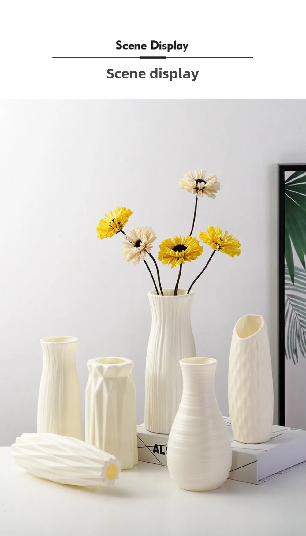 Unbreakable Vase for Flowers Ceramic Look Plastic Vase for Home Decor Living Room Table Wedding Party Living Room Decor Ornament
