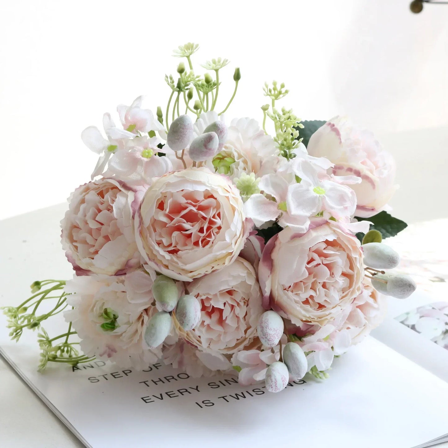 30cm Rose Pink Silk Peony Artificial Flowers Bouquet 5 Big Head an Bud Cheap Fake Flowers for Home Wedding Decoration indoo
