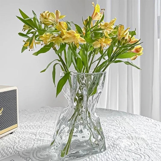 Irregular Glass Flower Vase Crystal Clear Vase Ins Style Decorative Vases for Home Office Wedding Dinner Table Party Decor