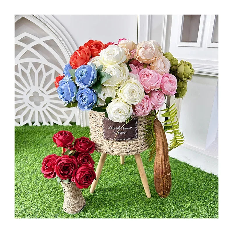 43CM7 Head Pearl Rose Artificial Flower Wedding Road Guide Bouquet Flower Arrangement Valentine's Day Decoration Home Ornament