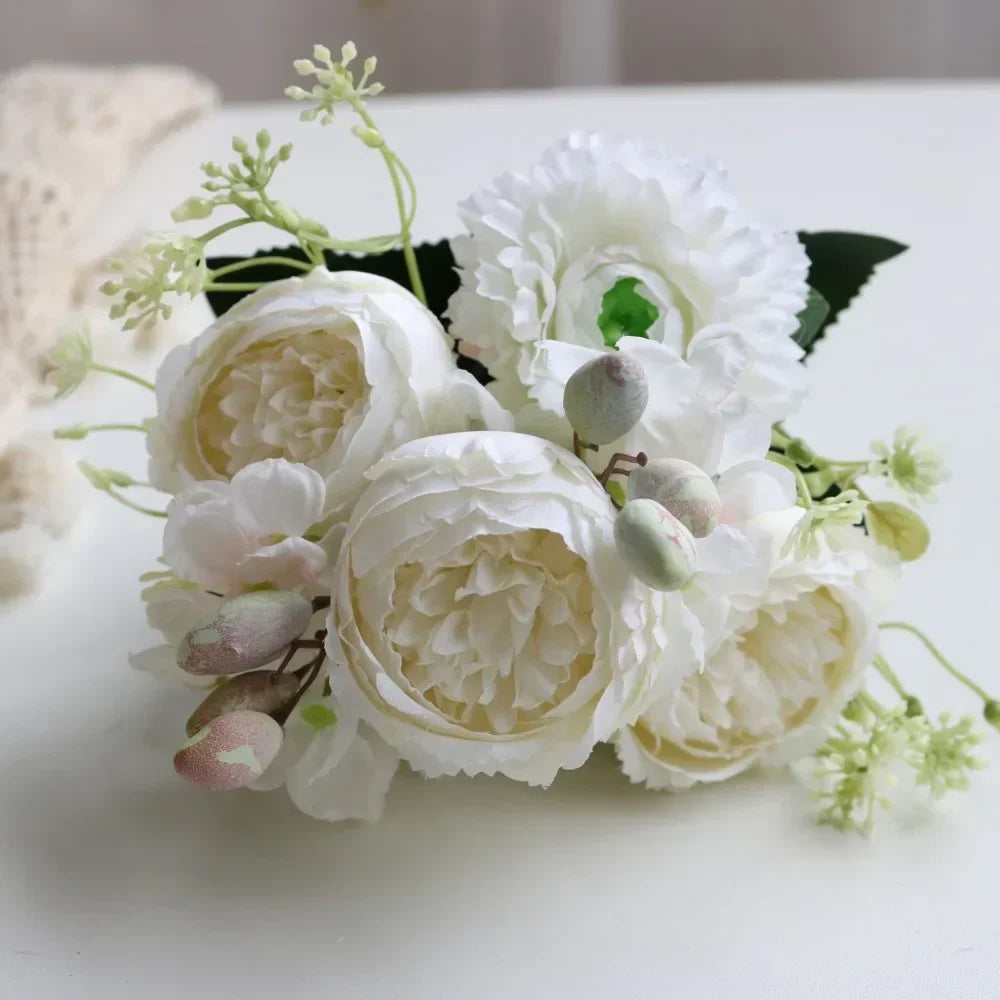 30cm Rose Pink Silk Peony Artificial Flowers Bouquet 5 Big Head an Bud Cheap Fake Flowers for Home Wedding Decoration indoo