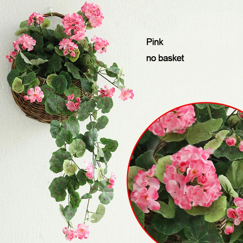 Artificial Hanging Flowers Begonia Silk Flowers Hanging Plants Artificial Geranium Flowers for Outdoor Indoor Patio Garden Decor