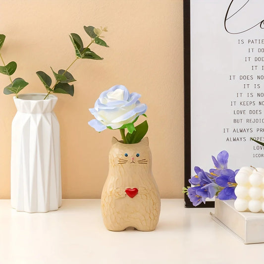 1 Cute Love Cat Vase - Handmade Romantic Flower Pot for Couples, Modern Spring/Summer Home Decoration