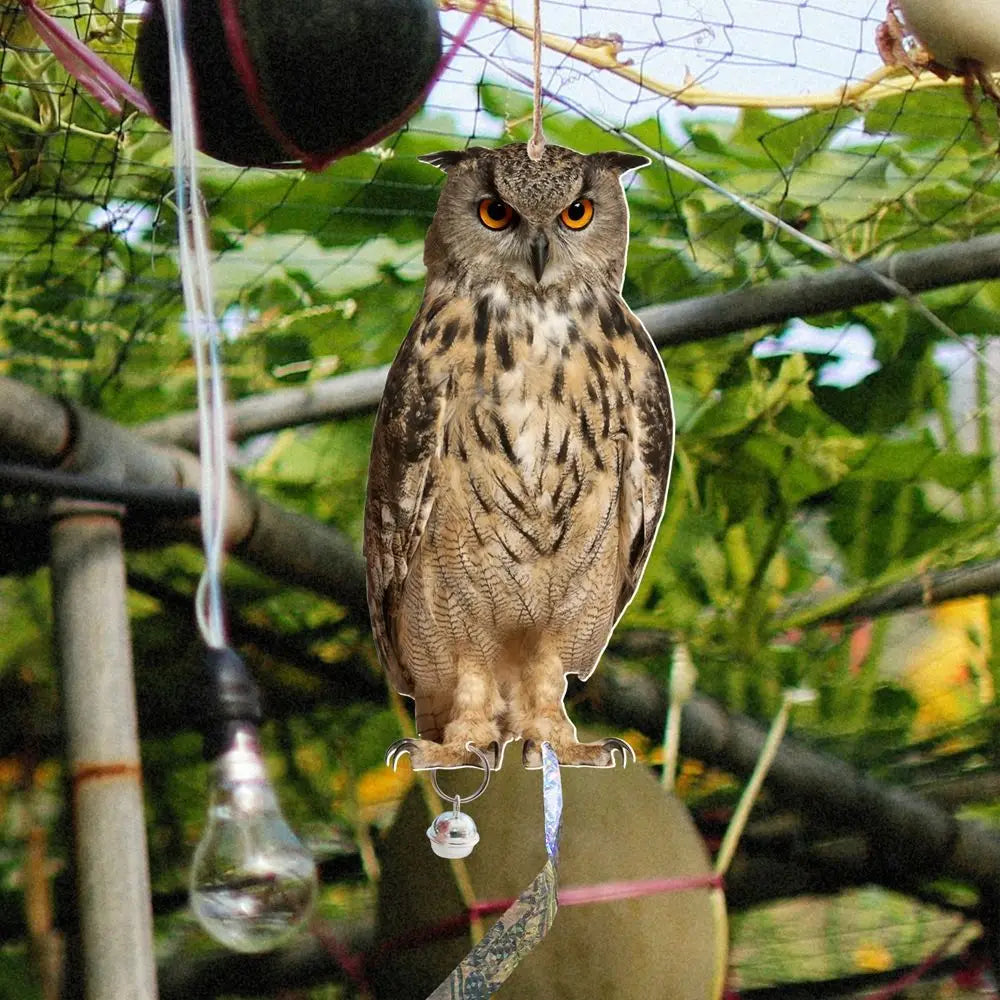 Waterproof Bird Repel Owl Scarecrow Hanging With Bells Fake Bird Scare Device Rectangle Bird Repeller Garden Decoration