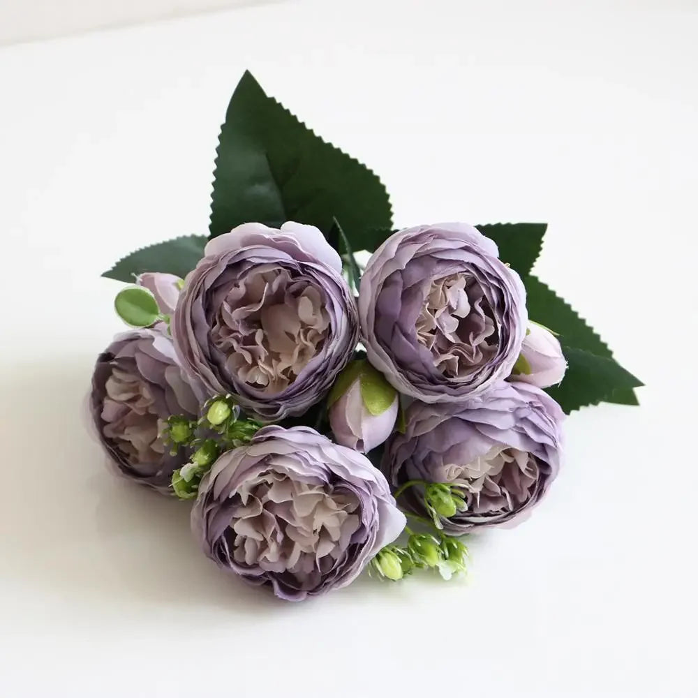 1 Bouquet purple Artificial Flowers Peony Tea Rose Autumn Silk Fake Flowers for DIY Living Room Home Garden Wedding Decoration