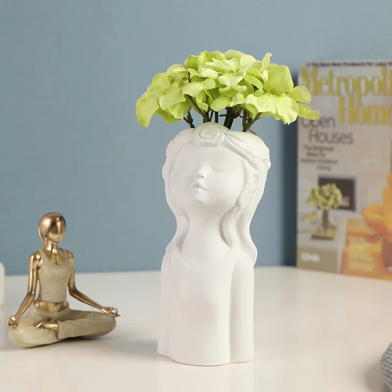 Cute Boy Girl Vase Ceramic Hydroponic Vase Dried Flower Decoration Flower Arrangement Desktop Ornament Home Office Decor