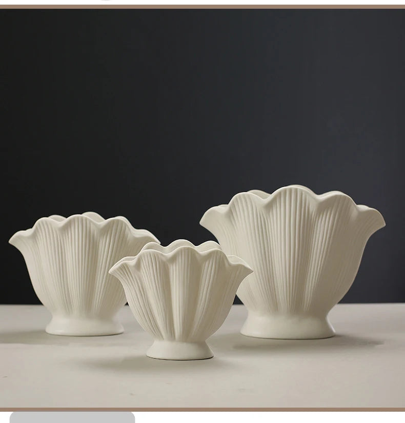Shell Shape Ceramic Flower Vase Home Decoration Flower Arrangement DIY Flowerpot Flower Pot Storage Bottle Living Room Ornaments