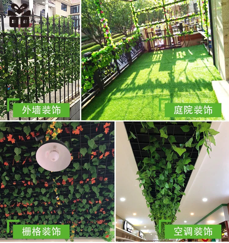 2.1M Artificial Plant Green Ivy Leaf Garland Silk Wall Hanging Vine Home Garden Decoration Wedding Party DIY Fake Wreath Leaves