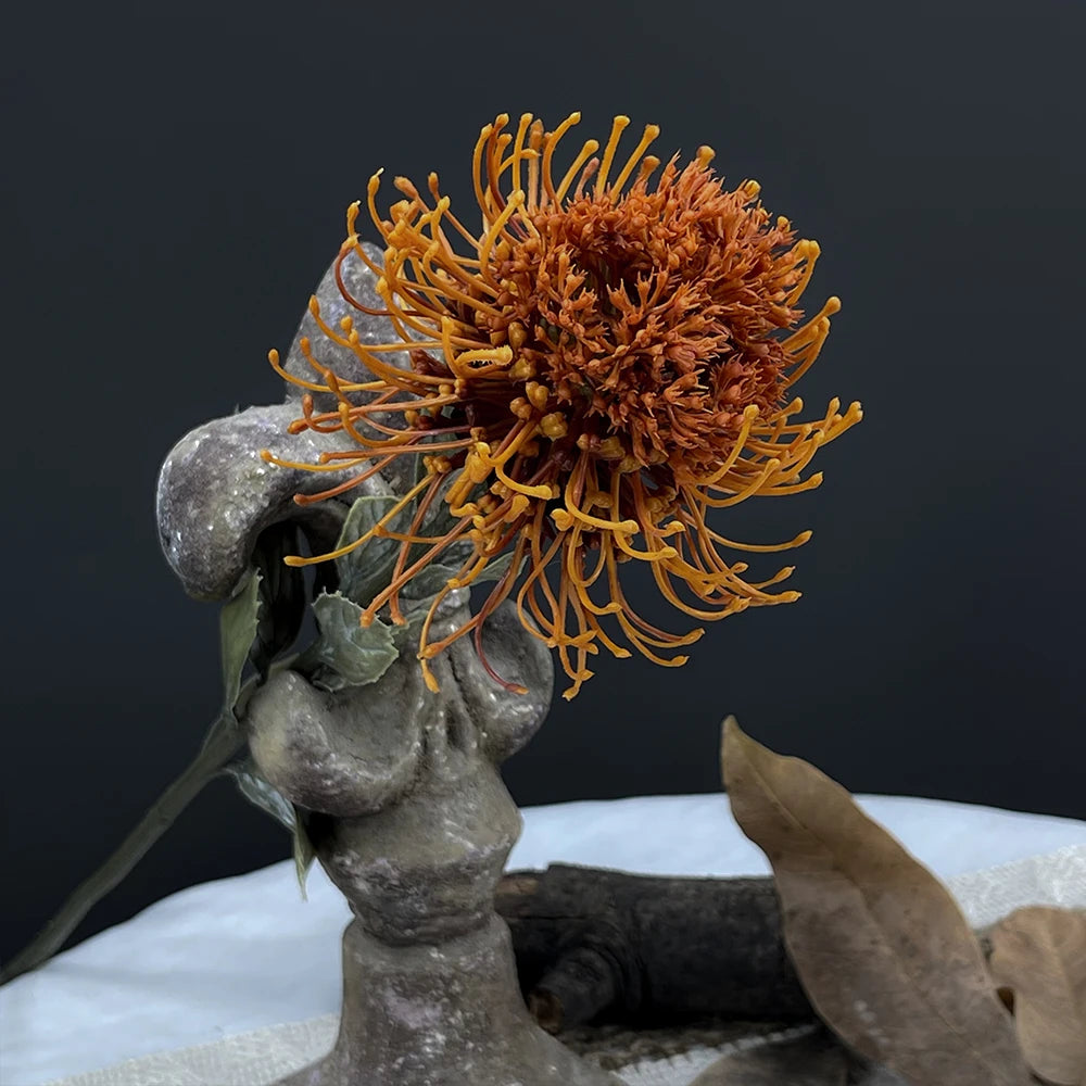 SunMade Flocked Ball Leucospermum Plastic Artificial Flowers Wedding Decoration Flores Artificales Fall Decor Fleur Artificielle