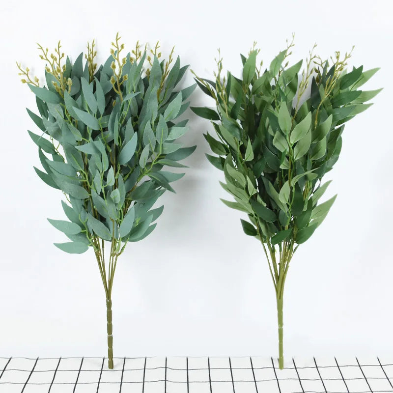 Artificial Willow Bouquet Silk Green Leaves Plant Flower for Wedding Arch Home Vase Garden Decoration Christmas Party DIY Wreath