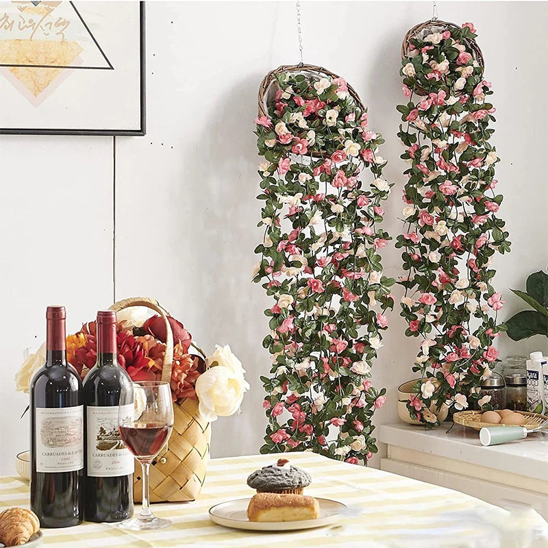 2.5m Rose Artificial Silk For Wedding Garland  Fake Plant Flowers Vine Home Room Wedding Wall Hanging Garden Arch DIY Decoration