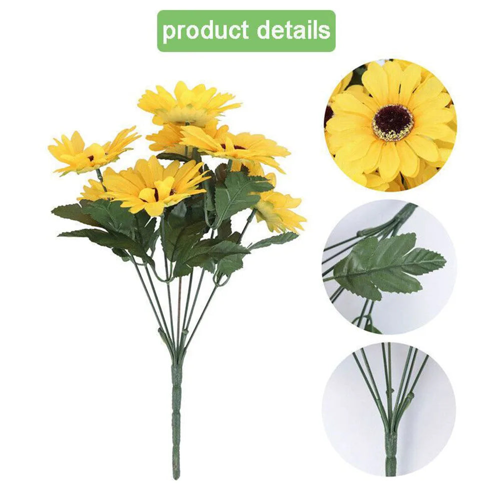 1 Bunch 7 Heads Silk Artificial Sunflowers Fake Flower Bouquet For Garden Wedding Bookstore Party Christmas Decoration