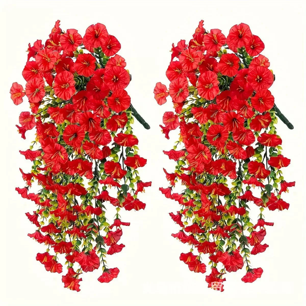2pcs Artificial Flowers Fake Morning Glory Flowers Eucalyptus Leaves Hanging Flowers For Outdoor Party Wedding Garden Decoration