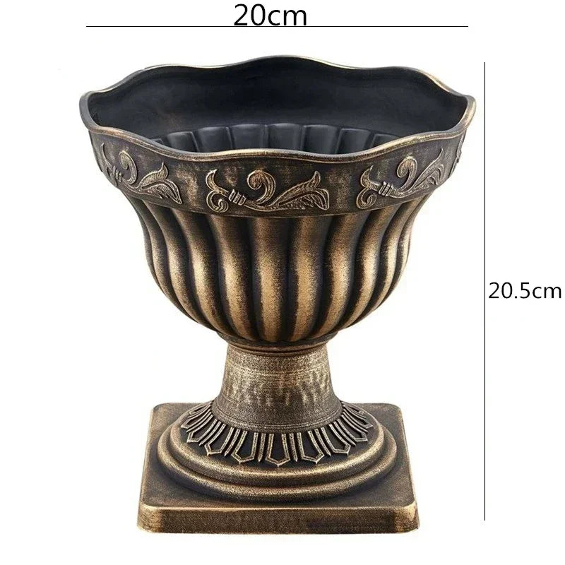 Plastic Distressed Vase Retro Flower Arrangement Roman Column carved copperStyle Wedding Props basin Home Desk White pot Display