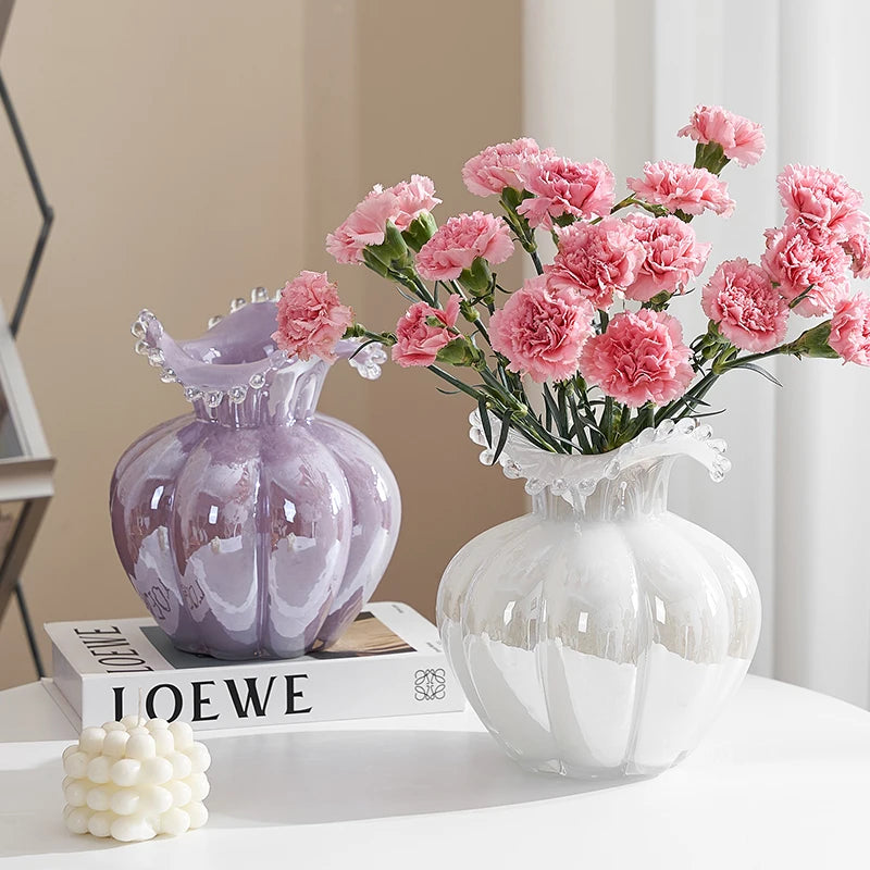 Glass Vase Purple Wave Floral Arrangement Accessories Hydroponics Terrarium Flower Vase Home Decoration Accessories