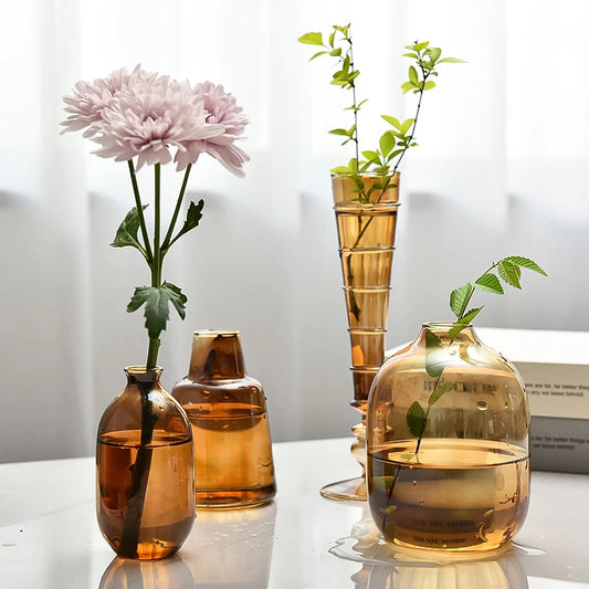 Retro Glass Vase Plant Hydroponic Terrarium Desktop Vase Glass Crafts DIY Aromatherapy Bottle Flower Arrangement Decoration