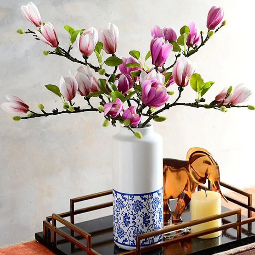 Artificial Flower Silk Magnolia Bouquet Diy Photo Props Wedding Bridal Festival Table Party Vase Home Outdoor Garden Decoration