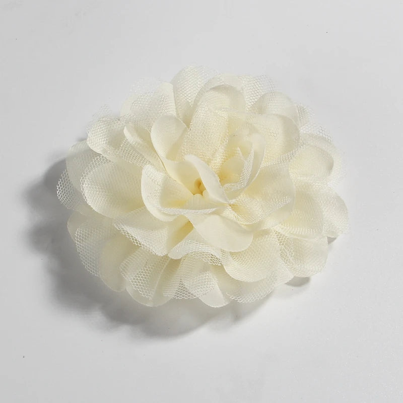 5PCS 4.4"11CM Lace Trim Patch Applique Fabric Artificial Flowers Wedding Dress Chiffon Flower Bride Hair Veil Clothes Decoration