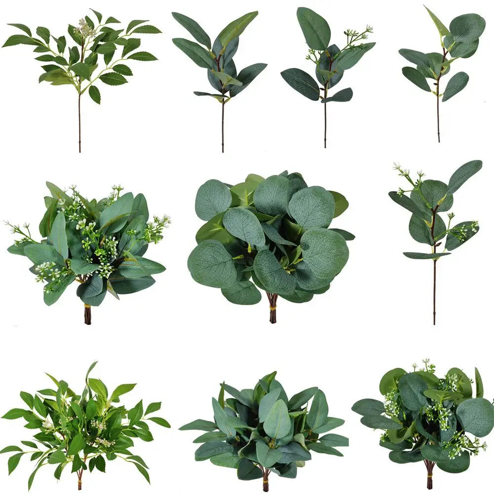 1/10PCS Artificial Plant Eucalyptus Leaves Greenery Stems With Flower Fake Plants Gift Home Decor Wedding Party Wedding Ornament