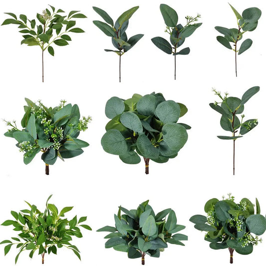 1/10PCS Artificial Plant Eucalyptus Leaves Greenery Stems With Flower Fake Plants Gift Home Decor Wedding Party Wedding Ornament