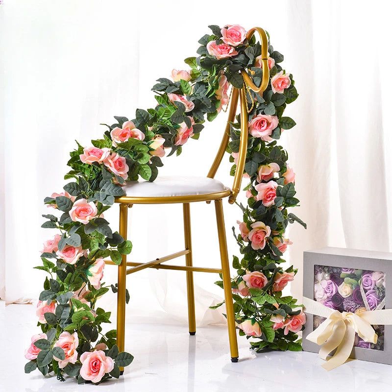 Artificial Rose Vine 16 Head Flowers Length 220cm False Green Plant Flower Vine Family Wedding Party Arch Decoration Flower Vine