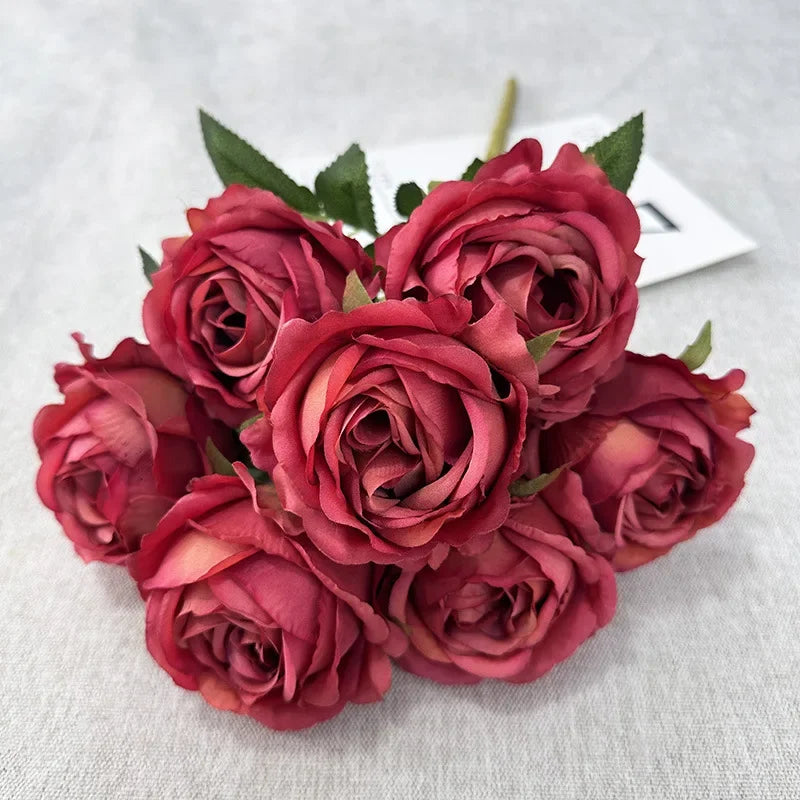 43CM7 Head Pearl Rose Artificial Flower Wedding Road Guide Bouquet Flower Arrangement Valentine's Day Decoration Home Ornament