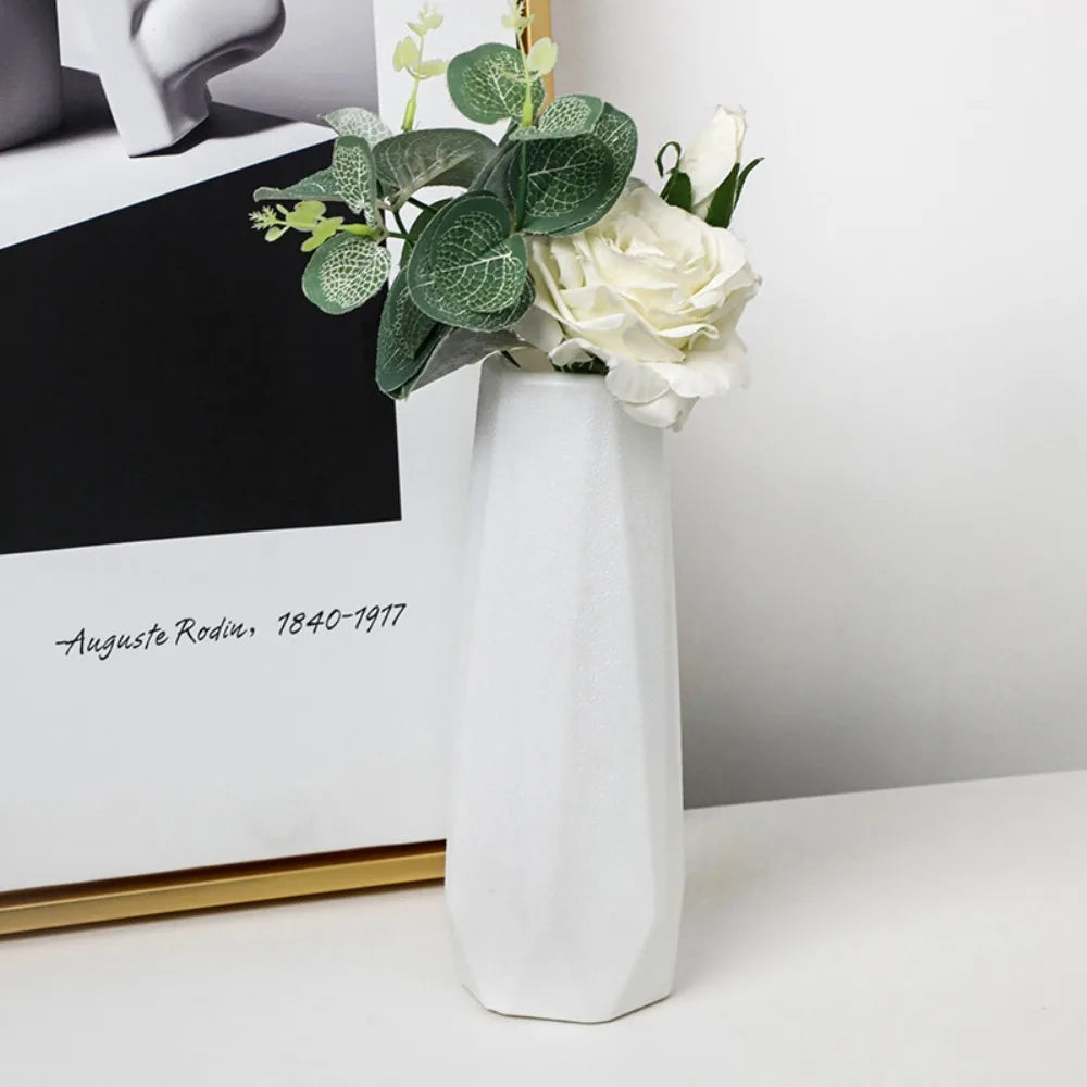 Plastic Flower Vase Fashion Nordic Style Imitation Ceramic Flower Arrangement Diamond Design Modern Flower Pot Living Room