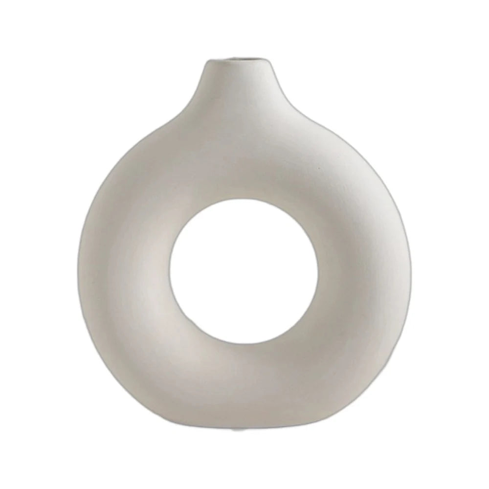 Nordic Vase Circular Hollow Ceramic Flower Vase For Home Living Room Decoration Accessories Interior Office Desktop Decor Gift