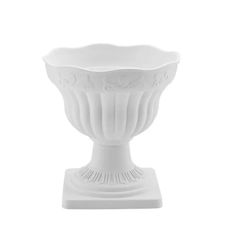 Plastic Distressed Vase Retro Flower Arrangement Roman Column carved copperStyle Wedding Props basin Home Desk White pot Display