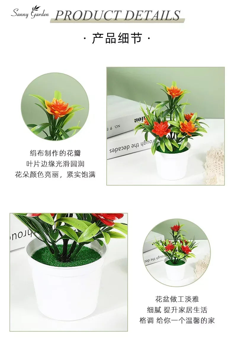Artificial Potted Simulation Fake Lotus Yellow Red Orange Pink Purple Plants Flower Home Garden Table Decoration Room Ornaments