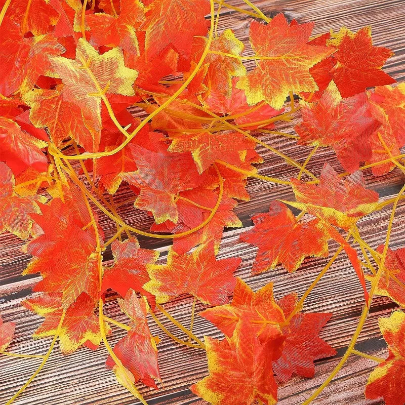 Artificial Maple Leaves Orange Fall Leaf Vine Fake Plants Maple Foliage Wall Hanging Garland Christmas Thanksgiving Decoration