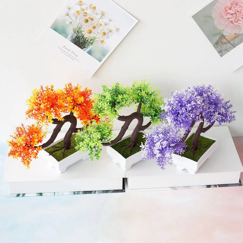 Artificial Plants Bonsai Fake Plant Flowers Potted Ornaments For Table Home Hotel Room  Decoration Garden Decor Small Tree Pot