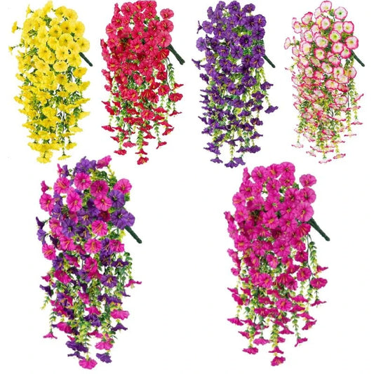 UV Resistant Artificial Flowers Faux Silk Morning Glory Long Vines Outdoor Hanging Plants for Porch Patio Home Garden Decor