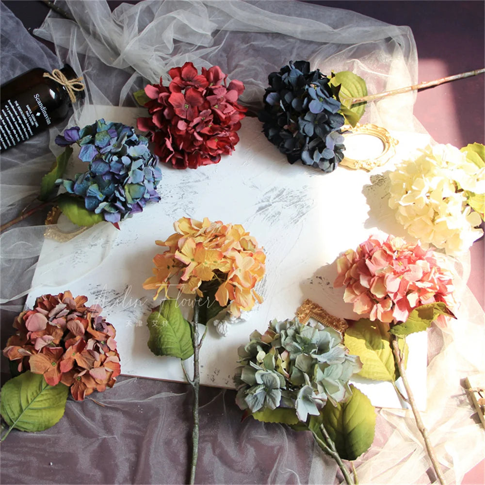 Silk Hydrangea Artificial Flowers Vase for Home Decoration Accessories Wedding Decorative Fake Plants Christmas Garland Material