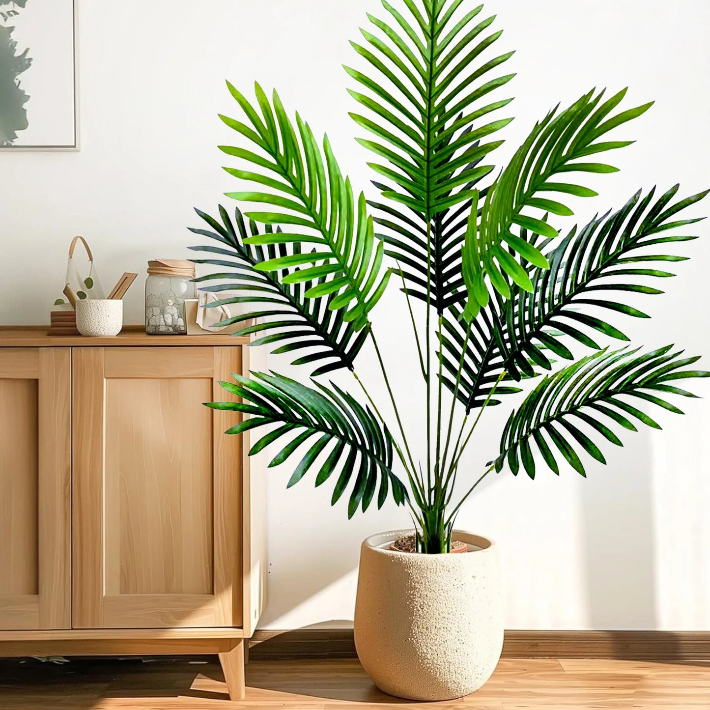 105cm/41.3in Artificial Areca Palm Plant Fake Tropical Leaves Fake Yellow Palm Indoor Home Office Decor
