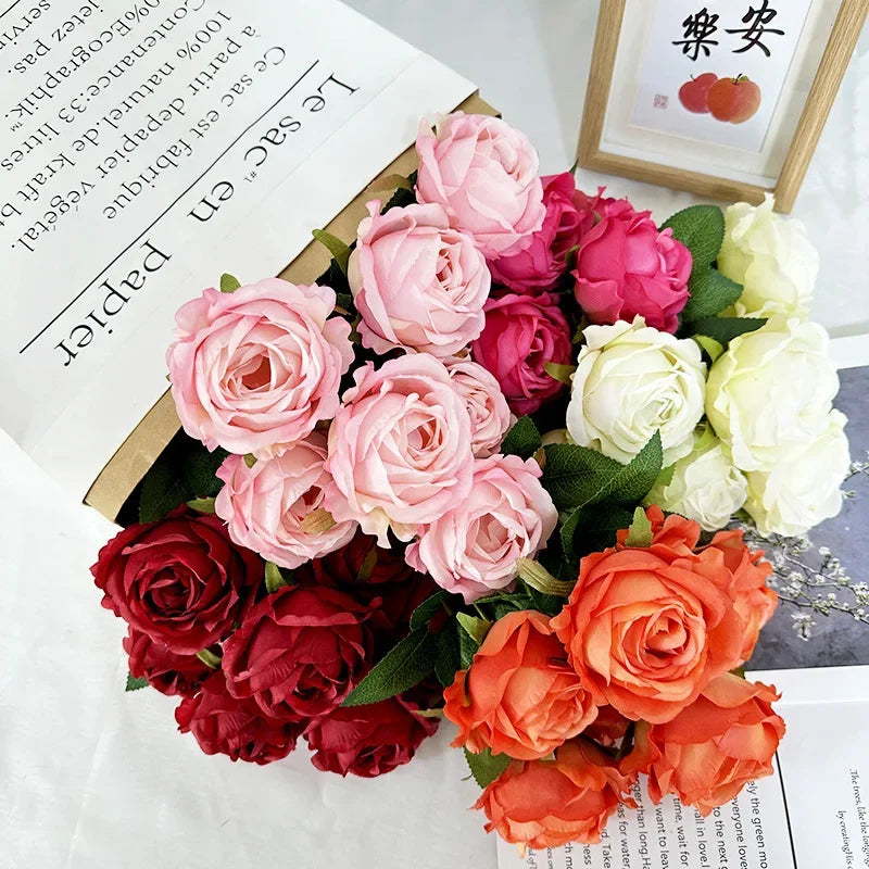 43CM7 Head Pearl Rose Artificial Flower Wedding Road Guide Bouquet Flower Arrangement Valentine's Day Decoration Home Ornament