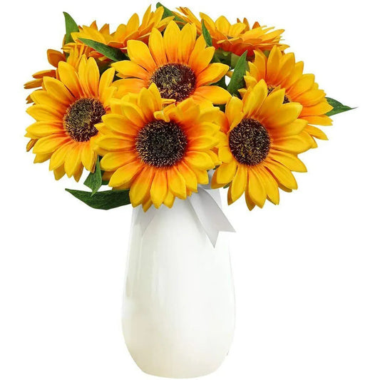 1 Bunch 7 Heads Silk Artificial Sunflowers Fake Flower Bouquet For Garden Wedding Bookstore Party Christmas Decoration