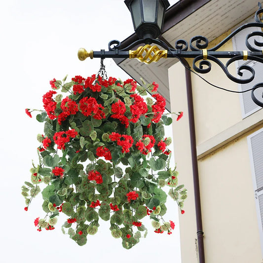 Artificial Hanging Flowers Begonia Silk Flowers Hanging Plants Artificial Geranium Flowers for Outdoor Indoor Patio Garden Decor