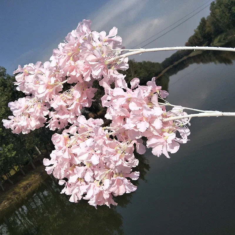 90CM Artificial 4-pronged Cherry Blossom White Stem Silk Flower Arch Suspended Ceiling Artificial Flower Home Wedding Decoration