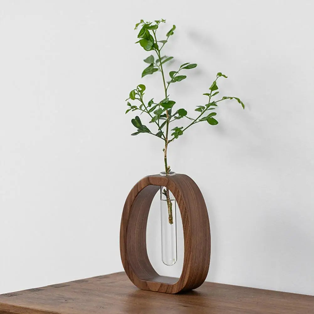 Hydroponic Plants Test Tube Vase with Wooden Stand Clear Flower Vase Table Plants Propagation Vase Home Office Desktop Decor