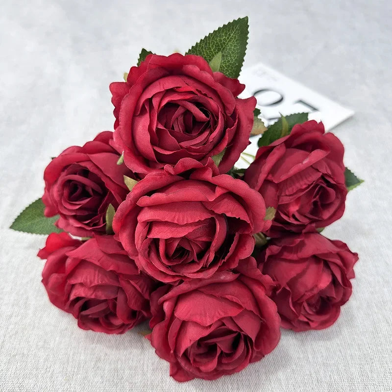 43CM7 Head Pearl Rose Artificial Flower Wedding Road Guide Bouquet Flower Arrangement Valentine's Day Decoration Home Ornament