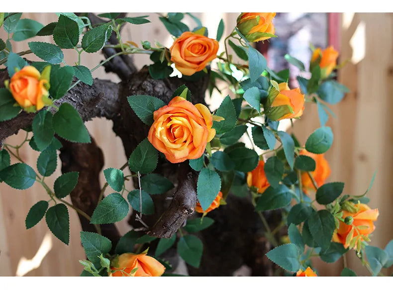 1.75m Artificial Rose Vine 22 Head Flower Fake Green Plant Flower Vine Wedding Arch Air Conditioning Pipe Wall Hanging Decor