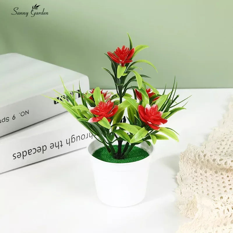 Artificial Potted Simulation Fake Lotus Yellow Red Orange Pink Purple Plants Flower Home Garden Table Decoration Room Ornaments