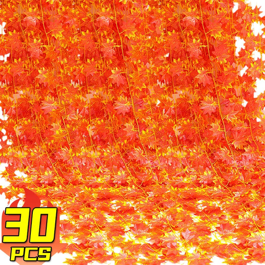 Artificial Maple Leaves Orange Fall Leaf Vine Fake Plants Maple Foliage Wall Hanging Garland Christmas Thanksgiving Decoration