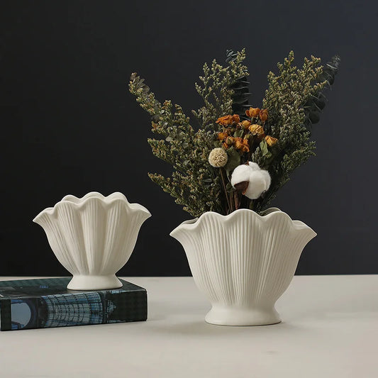Shell Shape Ceramic Flower Vase Home Decoration Flower Arrangement DIY Flowerpot Flower Pot Storage Bottle Living Room Ornaments