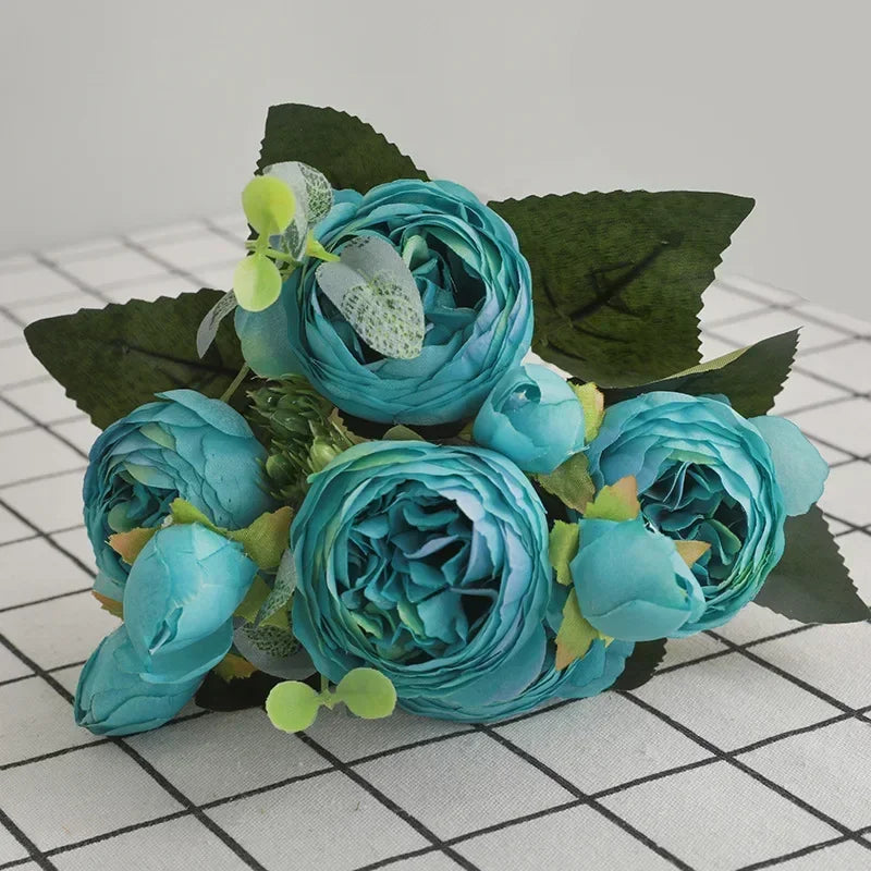 30cm Rose Pink Silk Peony Artificial Flowers Bouquet 5 Big Head an Bud Cheap Fake Flowers for Home Wedding Decoration indoo