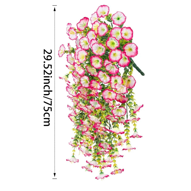 2pcs Artificial Flowers Fake Morning Glory Flowers Eucalyptus Leaves Hanging Flowers For Outdoor Party Wedding Garden Decoration