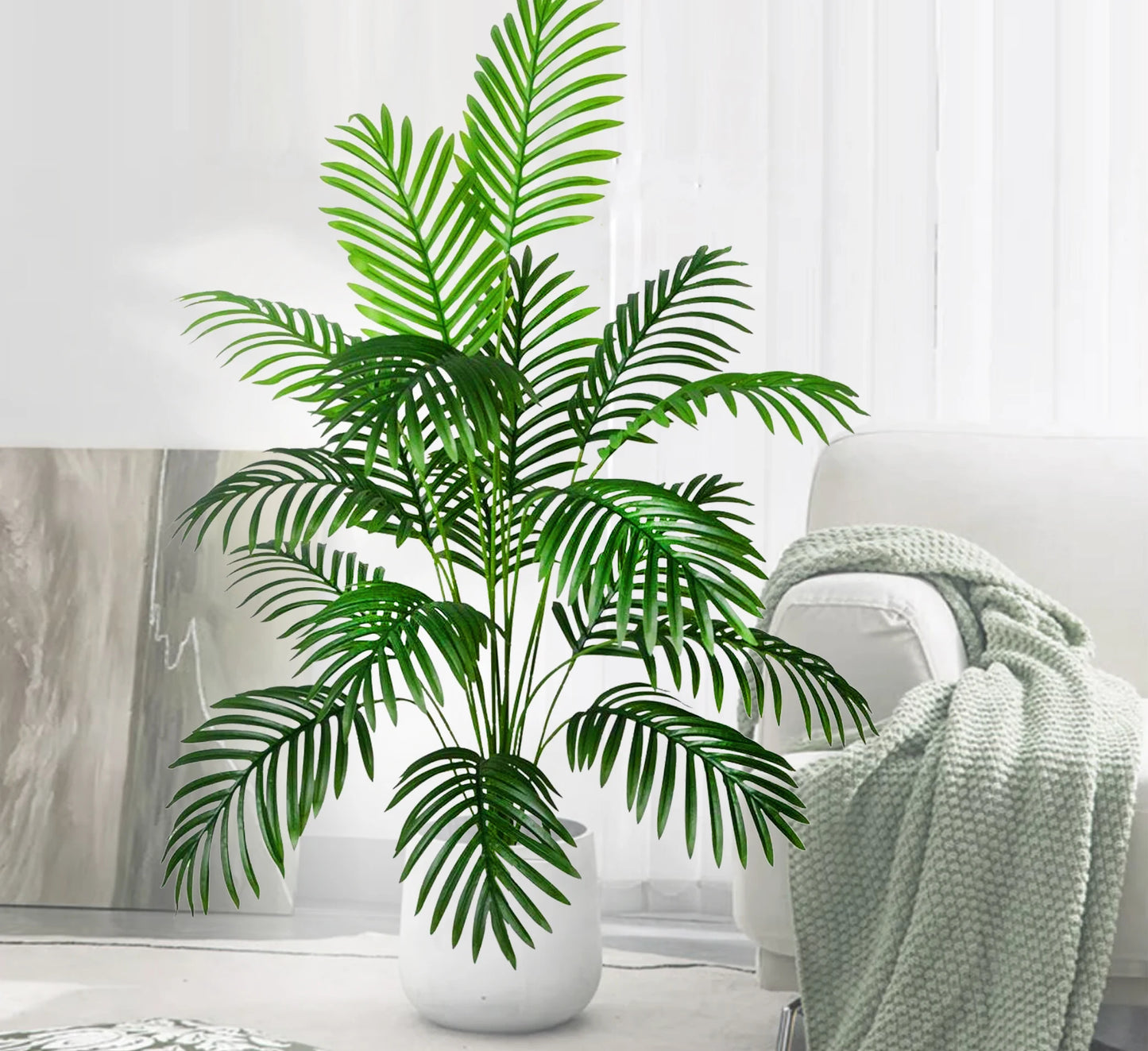 105cm/41.3in Artificial Areca Palm Plant Fake Tropical Leaves Fake Yellow Palm Indoor Home Office Decor