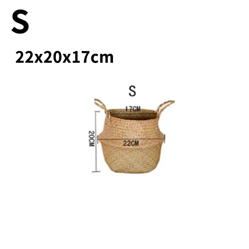 Foldable Wicker Basket Handmade Rattan Flower Pot Seagrass Planter Box Decorative Storage Organizer Home Decor Use Dropshipping